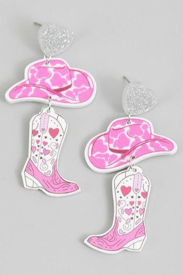 Acrylic Cowboy Hat And Boot Earrings