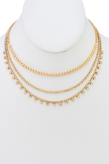 Cz Layered Choker Necklace - #17819CR