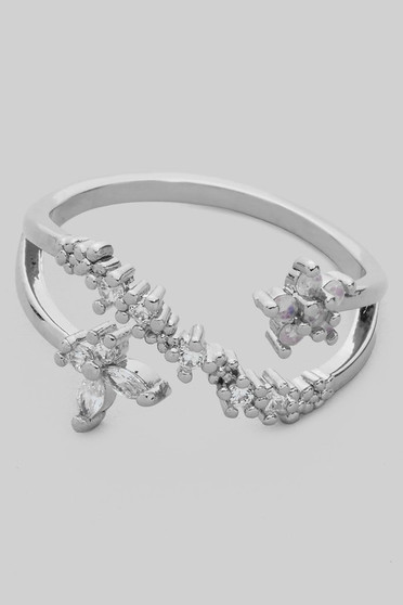 Flower And Butterfly Cz Pave Ring