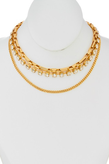 Mixed Box Chain Rhinestone Layered Neckace