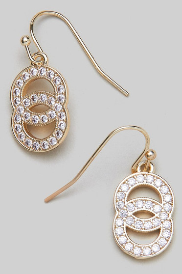 Linked Cz Circles Dainty Drop Earrings