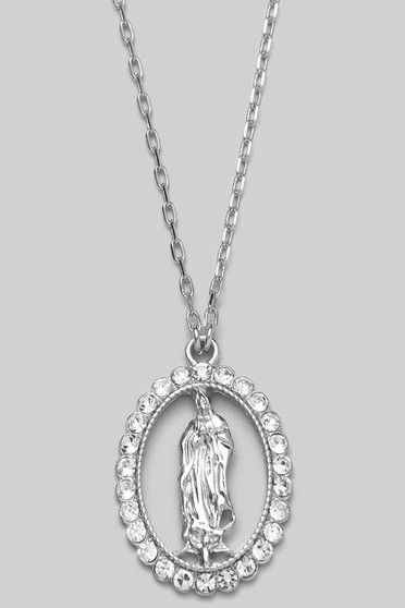 Rhinestone Virgin Mary Pendant Necklace