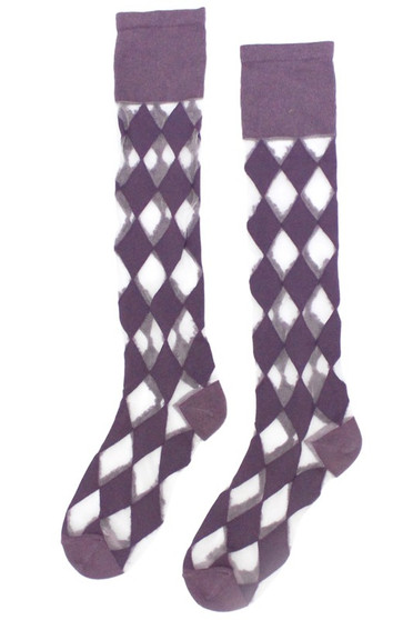 Argyle Pattern Nylon Knee Socks