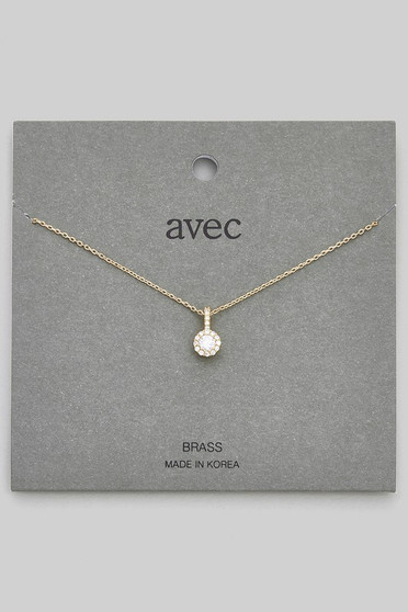 Round Cz Pave Pendant Brass Necklace