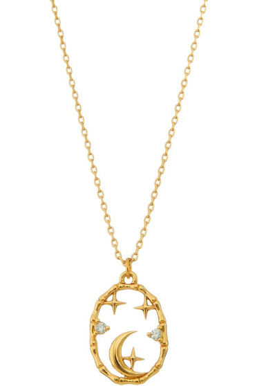 Moon And Star Oval Pendant Necklace