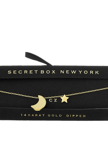 Gold Dipped Moon And Star Choker Necklace