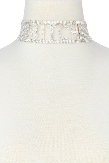 Rhinestone Bitch Choker Necklace