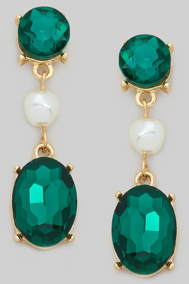 Tiered Stone And Pearl Drop Earrings