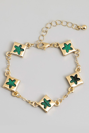 Flower Square Charm Chain Bracelet