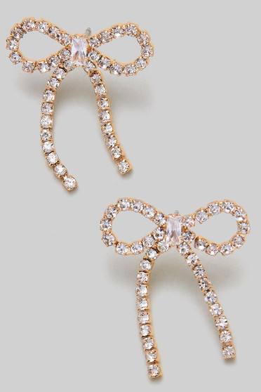 Rhinestone Bow Dangle Earrings