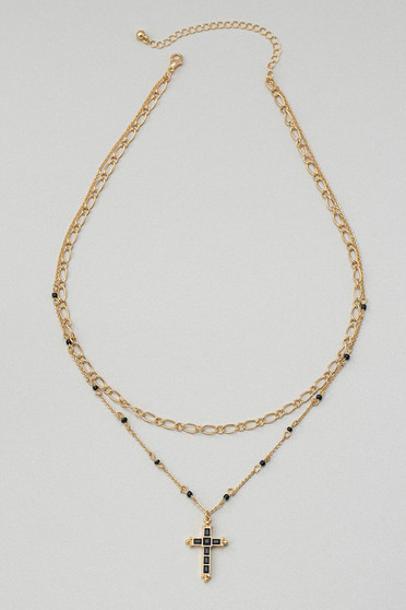 Cross Pendant Chain Layered Necklace