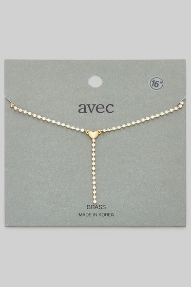 Brass Cz Pave Y Shape Necklace With Heart Charm