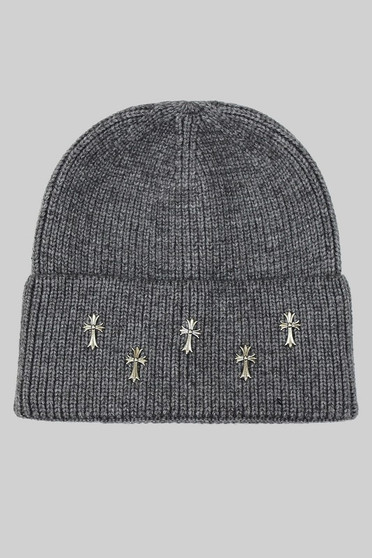 Studded Metal Cross Knit Beanie