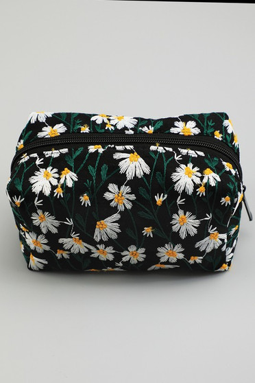 Embroidered Flower Makeup Pouch