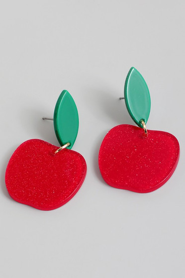 Glittery Acrylic Apple Drop Earrings