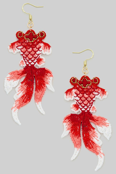Embroidered Fish Drop Earrings