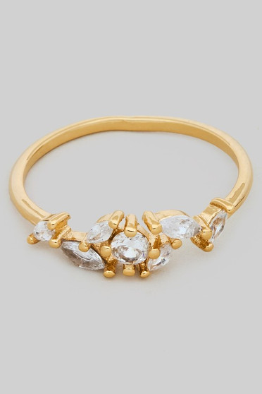 Leafy Brass Ring With Cz Pave