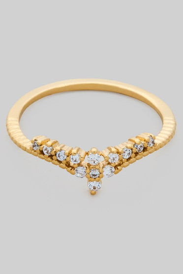 Delicate Brass Crown Ring With Dainty Cz Pave