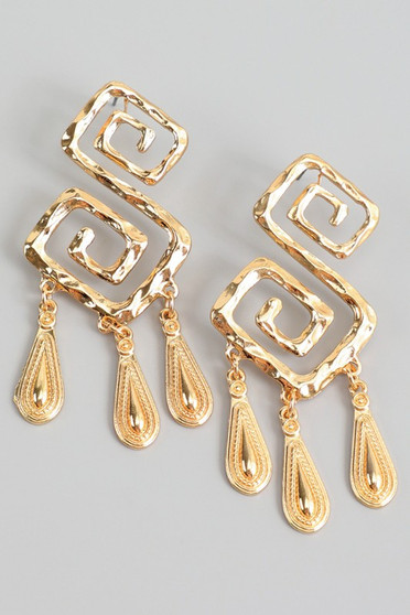 Textured S Shape Earrings With Tear Charms