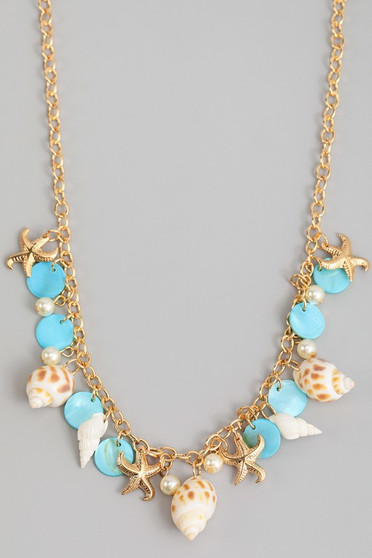Chain Necklace With Shells Pearls And Discs