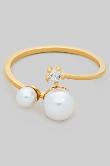 Double Pearl And Cz Twist Ring