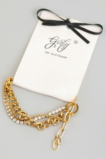 18K Gold Dipped Layered Cz And Chain Bracelet