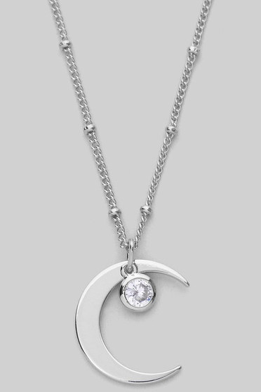 Crescent Moon Pendant Necklace With Cz Accent