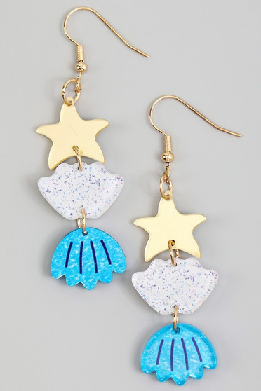 Acrylic Linear Starfish And Shell Drop Earrings