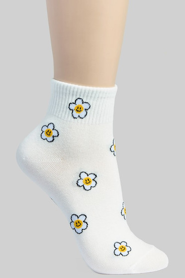 Smile Flower Pattern Ankle Socks