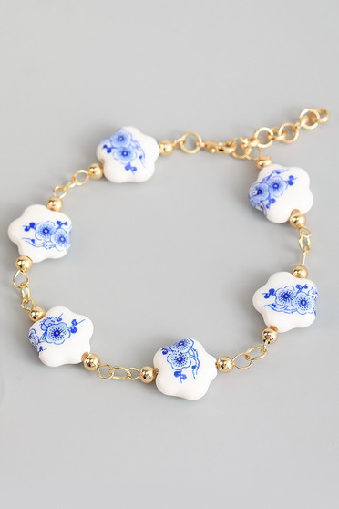 Floral Porcelain Charm Bracelet