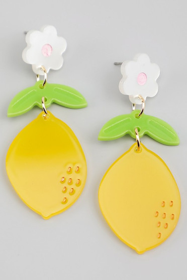 Acrylic Tiered Flower And Lemon Drop Earrings