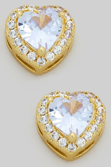 Cz Heart Stud Earrings With Pave