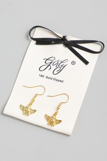 18K Gold Dipped Dainty Cherub Drop Earrings