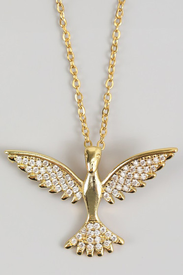 Stainless Steel Cz Pave Bird Pendant Necklace