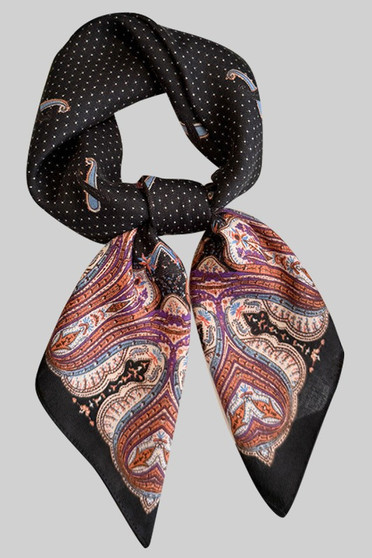 Silky Filigree And Paisley Print Square Scarf