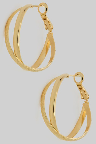 Brass Smooth And Textured Hoop Earrings
