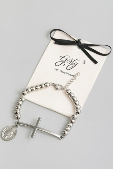 18K Gold Dipped Cross And Coin Stretch Bracelet