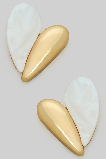 Marbled Acrylic And Brass Heart Earrings