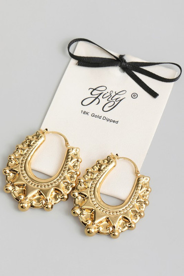 18K Gold Dipped Intricate Pressed Hoops