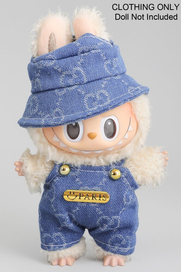 Designer Denim Hat And Overalls Labubu Outfit 