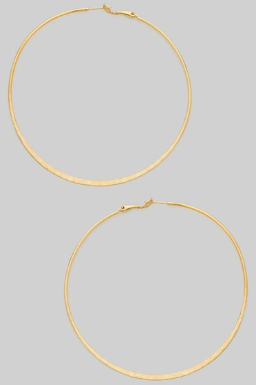 Wide Thin Brass Textured Hoops