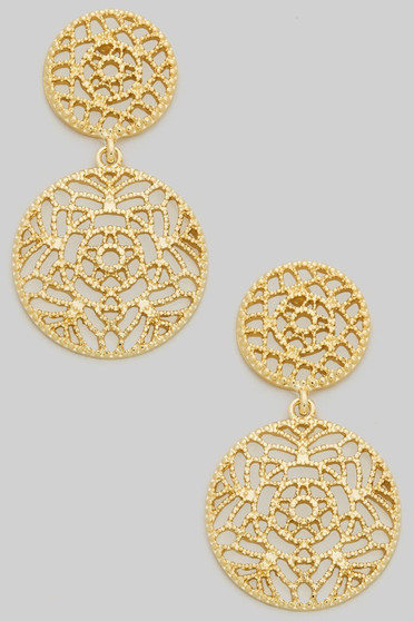 Ornate Linear Cut Out Brass Earrings