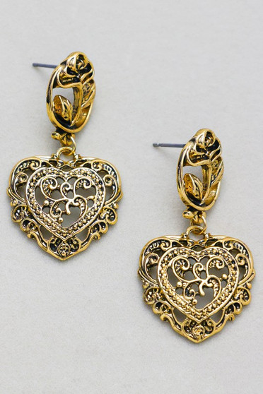 Antique Filigree Cut Out Heart Earrings