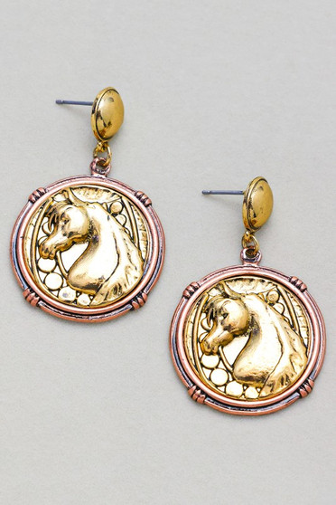 Horse Coin Drop Earrings