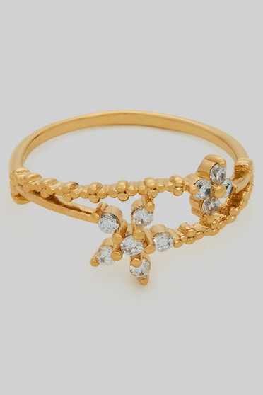 Delicate Flower And Clover Cz Ring