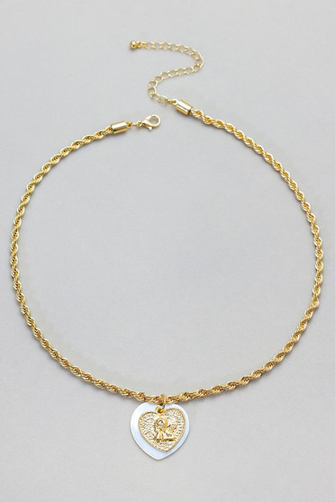 Pearl And Metal Heart Rope Chain Necklace