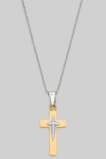 Two Tone Cross Pendant 18K Gold Necklace