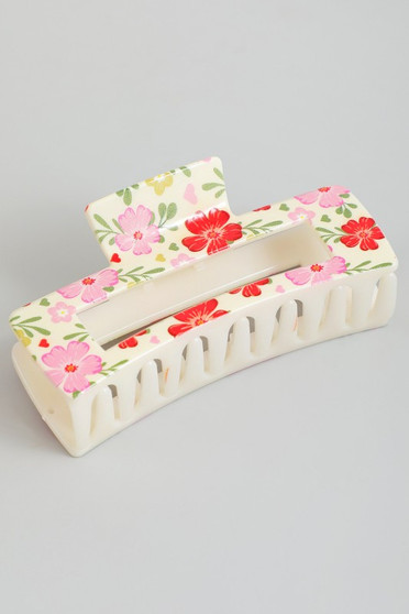 Red And Pink Flower Print Rectangle Hair Clip