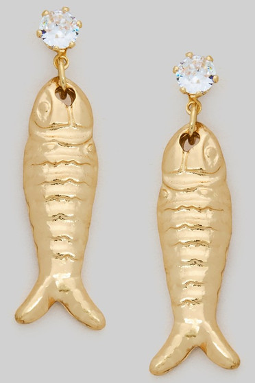 Cz Studs With Dangling Fish Charm
