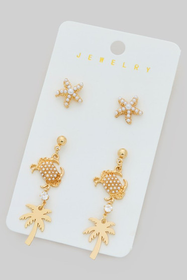 Starfish Crab And Palm Tre Earring Set